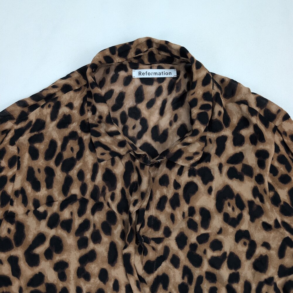 Reformation Leopard Print Button-Down Blouse Sz M - image 7